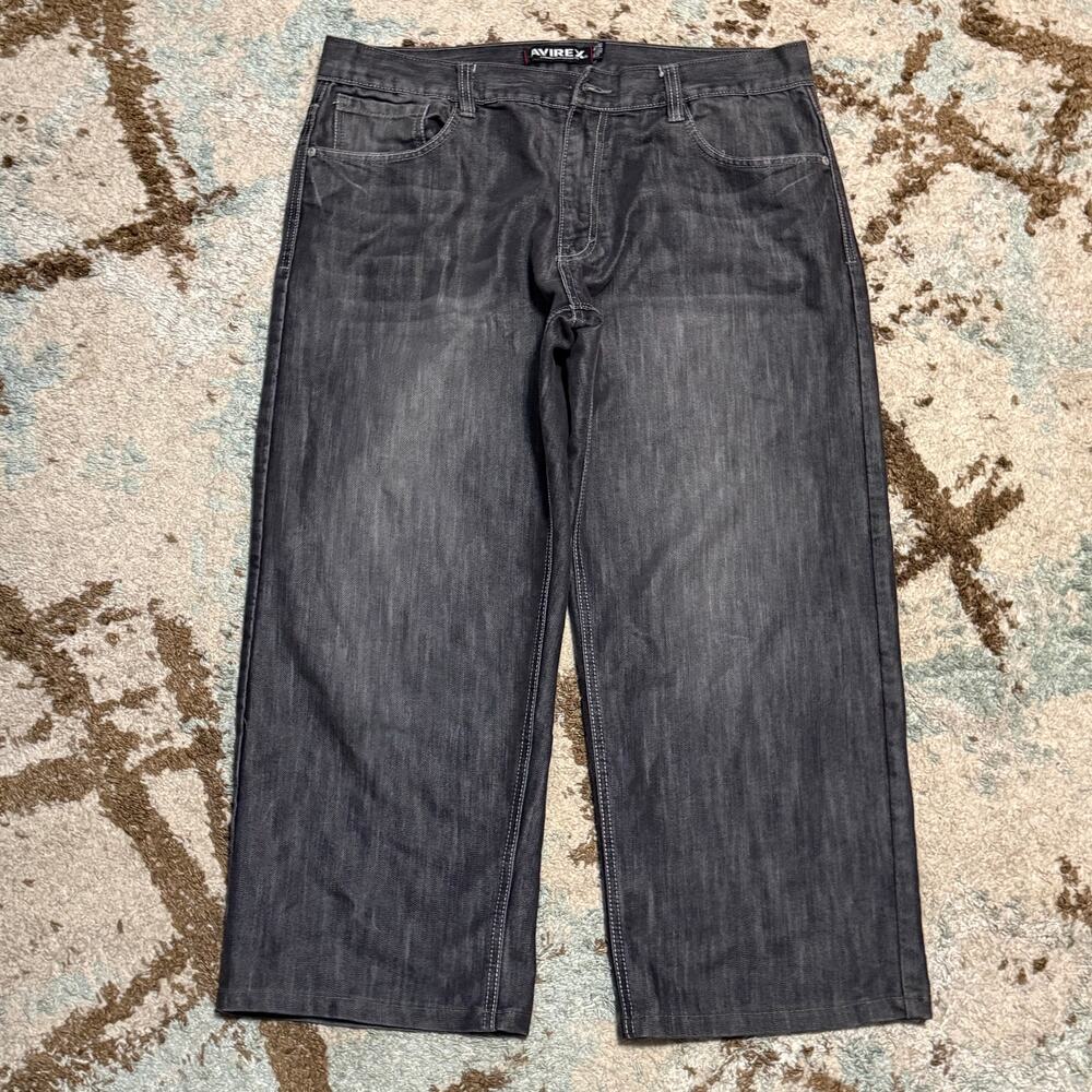 Vintage Avirex Baggy Wide Leg Gray Jeans Size 40x27 Hemmed/No Button Y2K